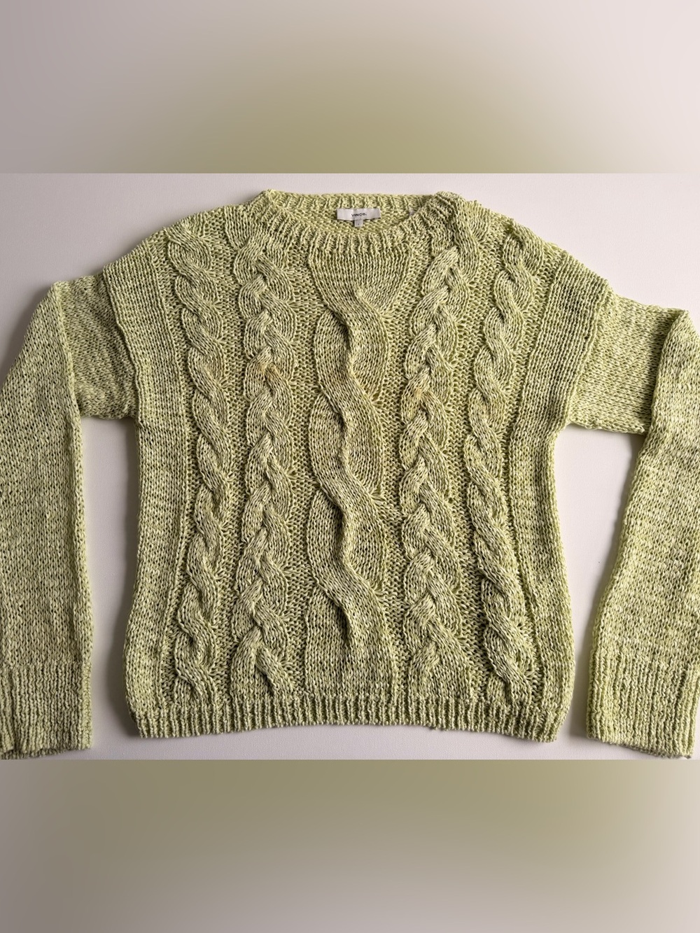 Vince Textured Cable Knit Open Weave Crew Neck Sweater Light Green L